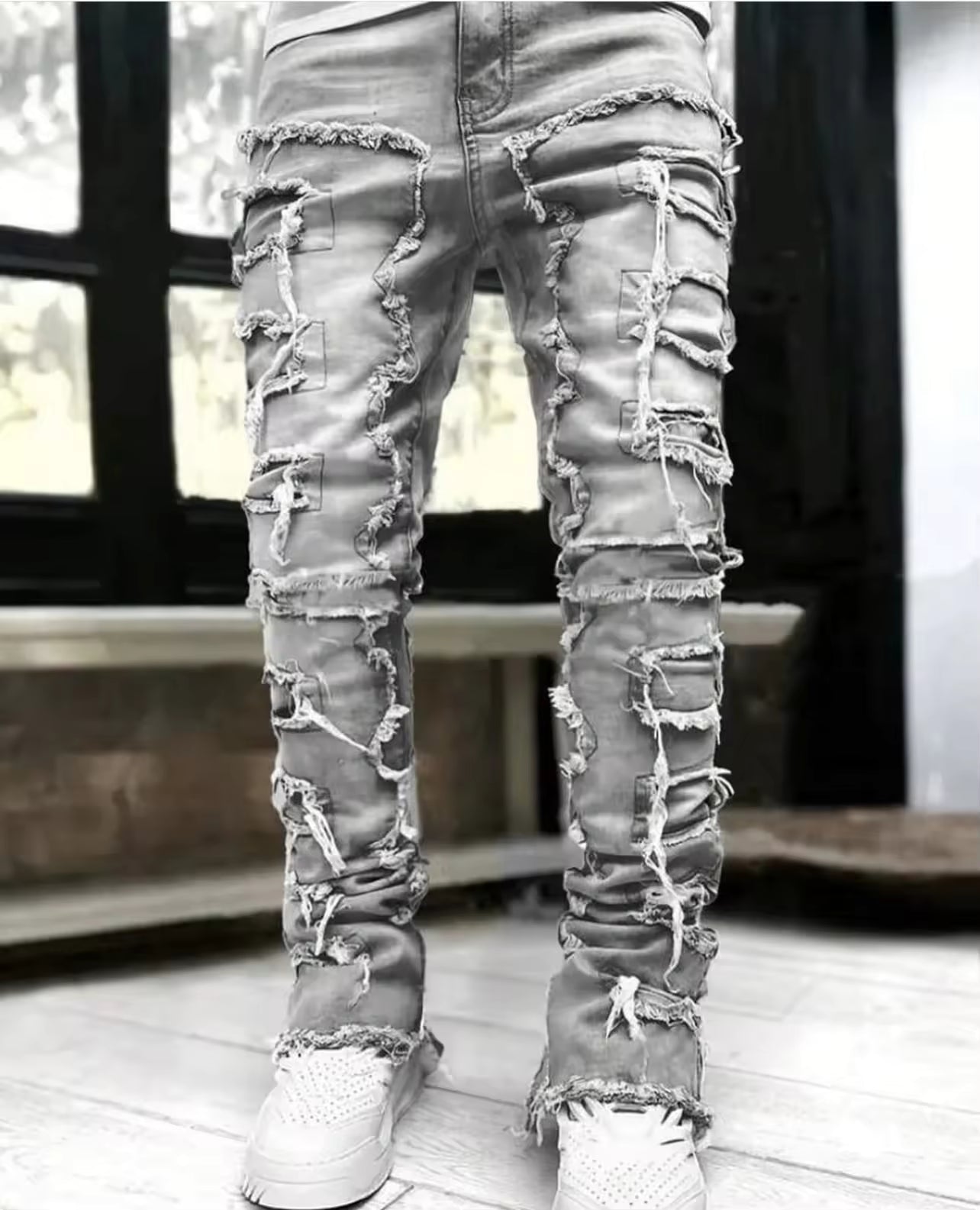Distress Layered Denim Pant